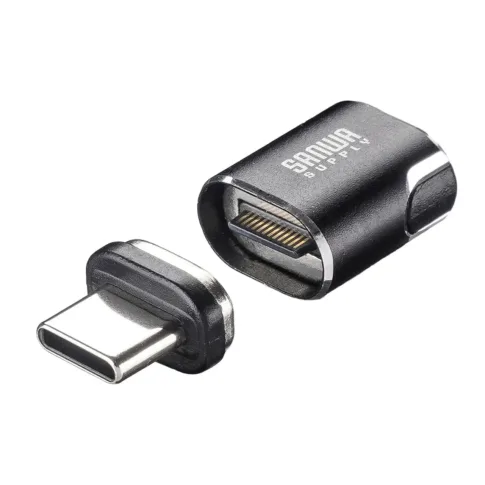 サンワ500-USB110BKの分離したUSB-Cコネクターと磁気アダプター