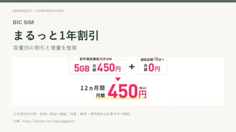BIC SIMのまるっと1年割引｜5GB・10GBの割引と15GB増量を整理