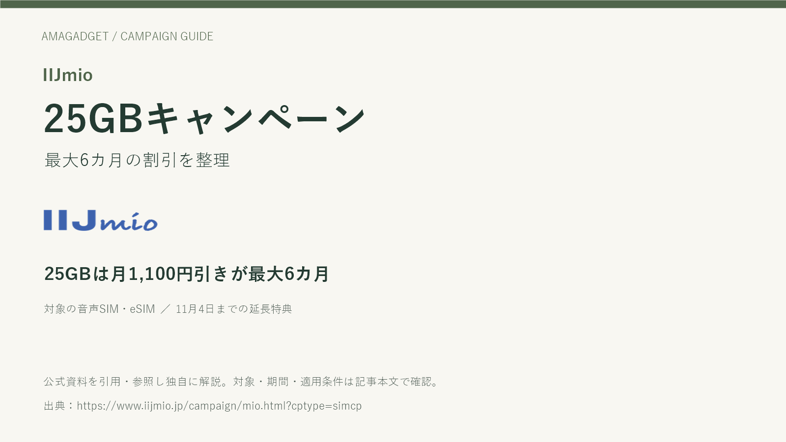 IIJmio。25GBキャンペーン。最大6カ月の割引を整理