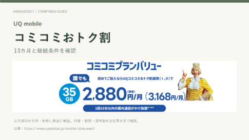 UQコミコミおトク割は月660円引き｜13カ月と14カ月目以降の条件を整理